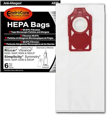 EnviroCare Replacement HEPA Vacuum Cleaner Bag Designed to Fit Riccar Vibrance and Simplicity Symmetry Uprights